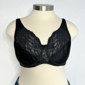 Vintage Vassarette 75-153 Signature Lace Bra Nylon Unlined Underwire Black 44 C